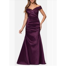 Stunning Xscape Evenings Plum Off-Shoulder Taffeta Sheath Gown