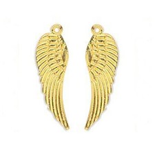 Gold Wing Charms Pendants 1-1/8" Steampunk Antiqued Angel Feather Lot of 20