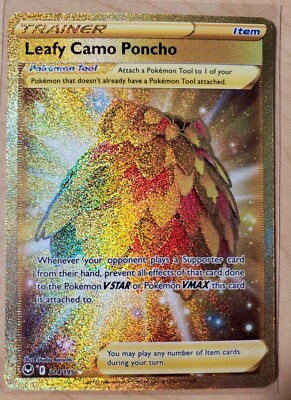 gold leafy camo poncho pokemon card Amazon.com: Leafy Camo Poncho 214/195- Silver Tempest - Full Art main image 0