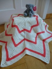 Lovely Handmade Crochet Cream  Coral 8 Pointed Star Baby Blanket