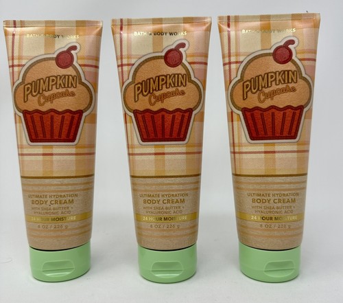 3 BATH & BODY WORKS PUMPKIN CUPCAKE ULTIMATE HYDRATION BODY CREAM LOTION 8OZ