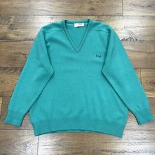 Pringle Sport Sweater Mens 48 Green V-Neck Wool Scotland Embroidered Logo