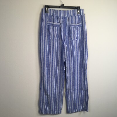 Women's 55% Linen Blend Pants Size XL Blue White Stripes