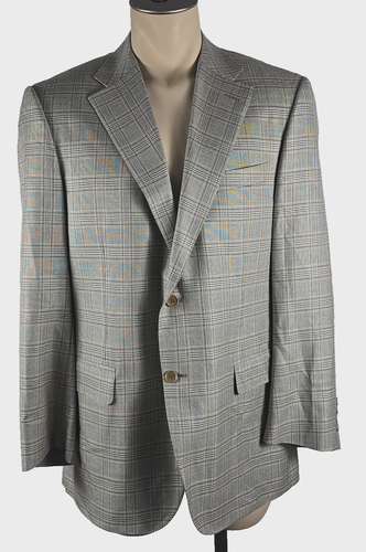 Canali Herren Kariert Seide Wolle Grau Hellbraun Blau Sport Mantel Anzug Jacke Gr 37R US - Bild 2 von 5
