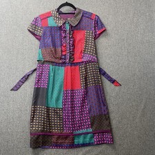 Hobbs NW3 dress size 12 wool silk mix patchwork scarf print frilled collared