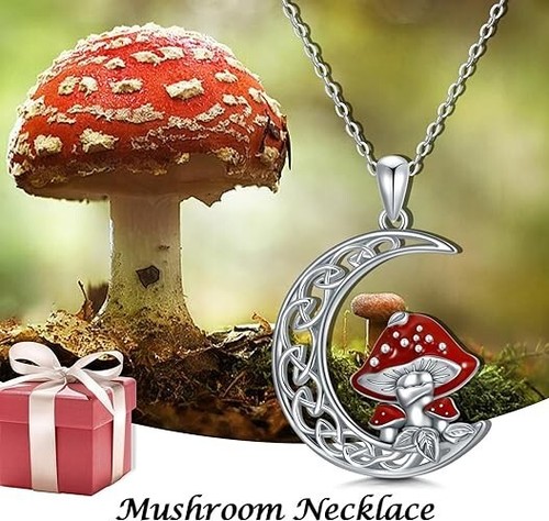 Sterlingsilber Roter Pilz Keltischer Mond Anhänger Halskette Schmuck Geschenk für Frau - Bild 5 von 5