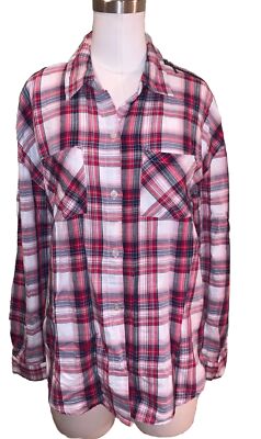 Sequin Hearts Juniors Plaid Shirt Pink Zipper Shoulders Size Large