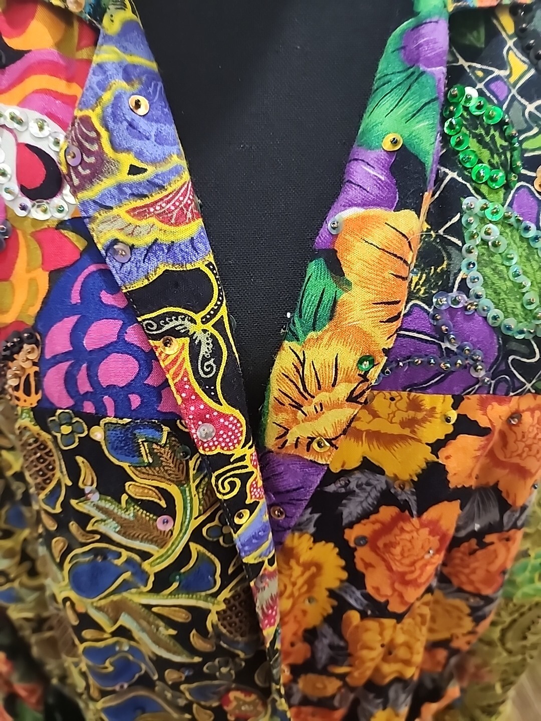 Vintage Patchwork Blazer Jacket S / M Sequin Bead… - image 4