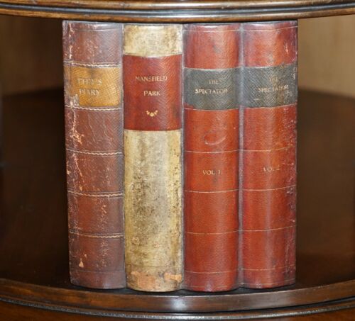 RESTORED REGENCY CIRCA 1810 REVOLVING MAHOGANY LIBRARY BOOKCASE WITH FAUX BOOKS - Picture 9 of 12
