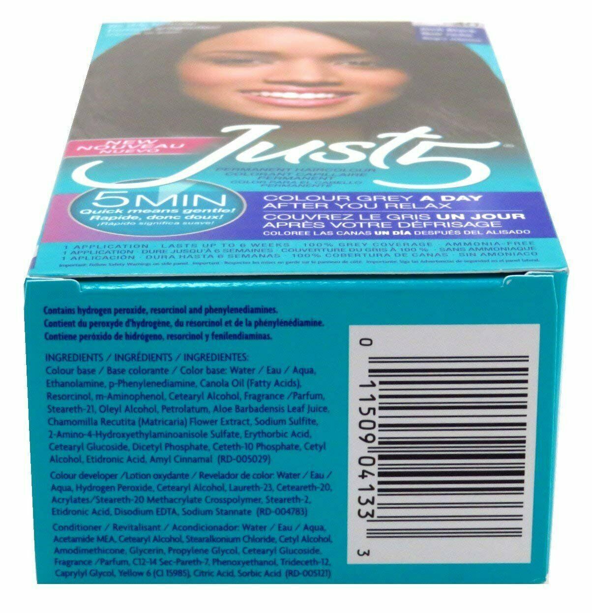 Just5 5 Minute Colorant Ammonia Free Permanent Hair Color J-40 Rich Black 6 Pack