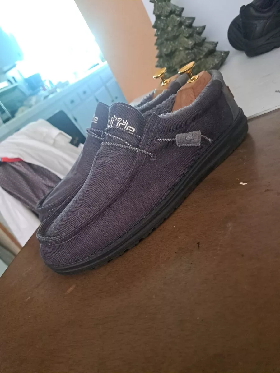 Hey Dude Wally Corduroy Gravel Men Faux Fur Lined Slip On Comfort
