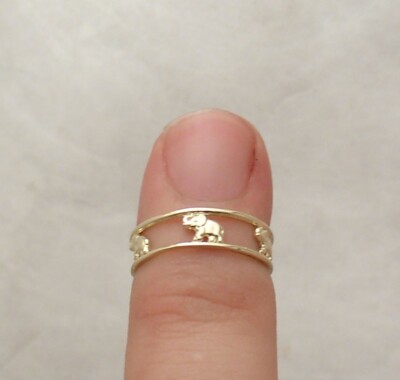 3D verstellbarer gerahmter Good Luck Baby Elefant Zehenring massiv echt 10K Gelbgold