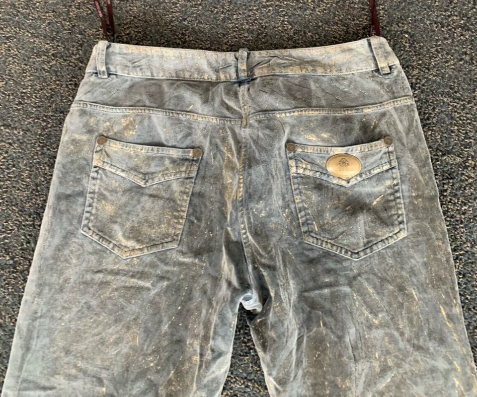 PANTALÓN MUJER ROBERTO CAVALLI AUTÉNTICO FIRENZE TALLA 44 GRIS/DORADO BRILLO Foto 4 de 4