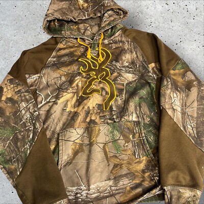 Browning Men Brown Camouflage Pullover Hoodie Hunting Size S