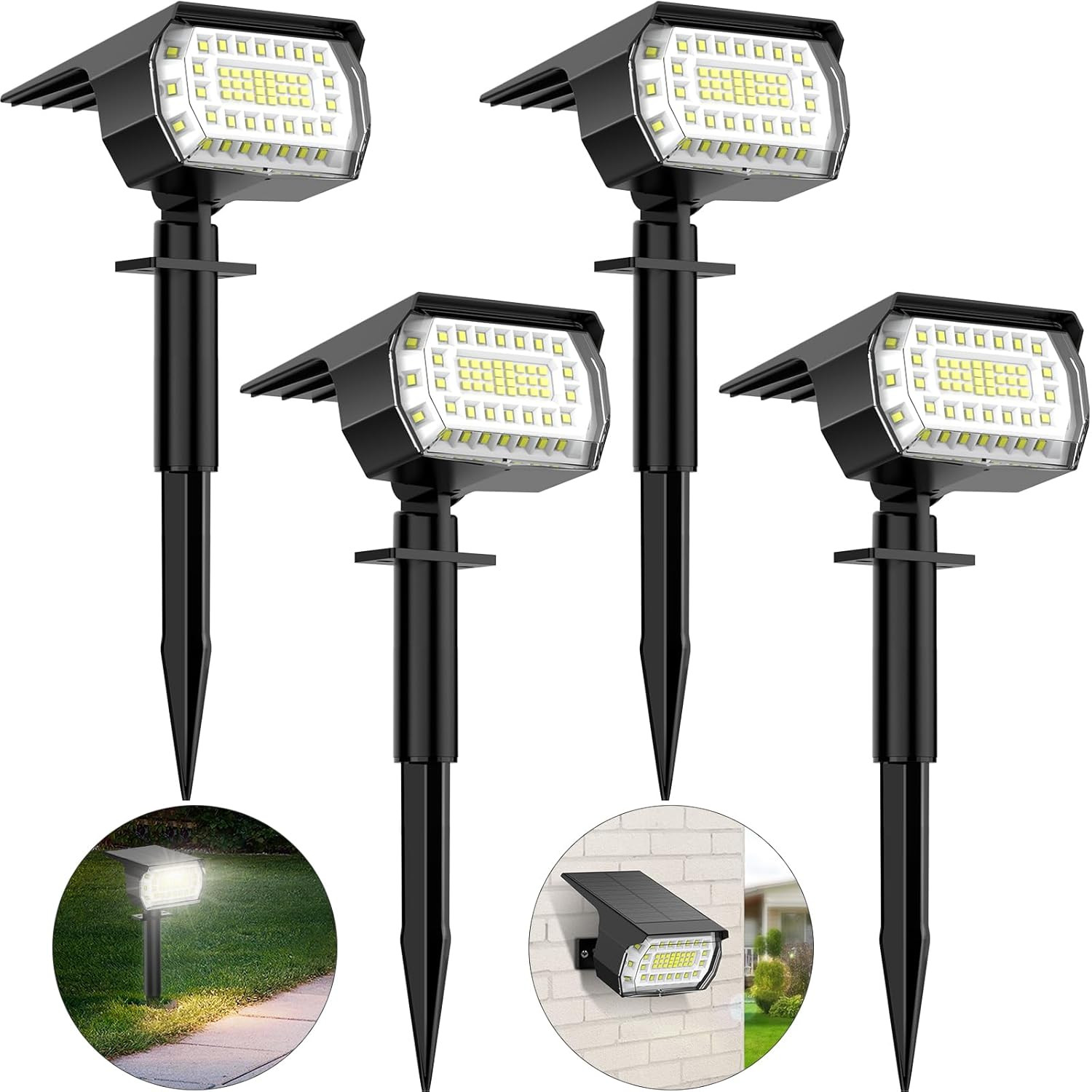 Set 4 Faretti Solari Esterno 57 LED 3 Modalità Impermeabili IP65