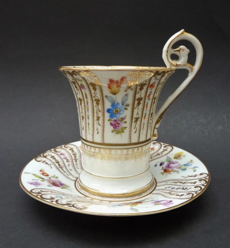 19th Antique Dresden Richard Klemm Porcelain Cup & Saucer 1870 MADE IN GERMANY