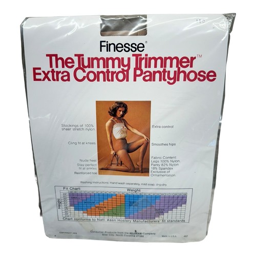 Vintage 1978 Finesse The Tummy Trimmer Extra Control Pantyhose Airy Nude Q Short - Picture 2 of 3