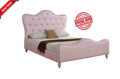 1pc Est King Size Bed Pink Head Footboard Tufted Faux Leather