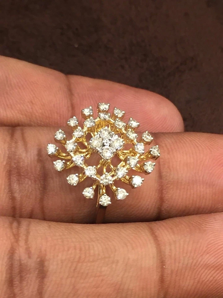 0,98 Cts Ronde Brillante Naturel Diamants Fiançailles Cluster Bague 18K Or jaune - Photo 4/4