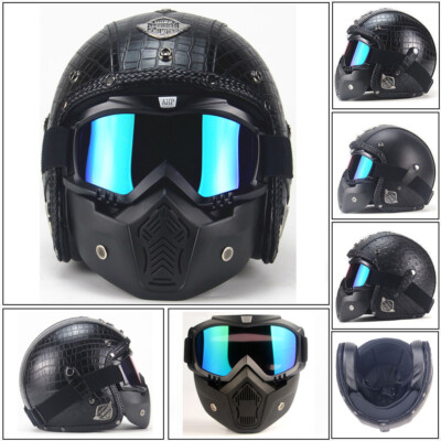 DOT Vintage Motorcycle Helmet Open Face 3/4 Leather Scooter Helmet w/Face Mask | eBay DOT Vintage Motorcycle Helmet Open Face 3/4 Leather Scooter Helmet w/Face Mask | eBay