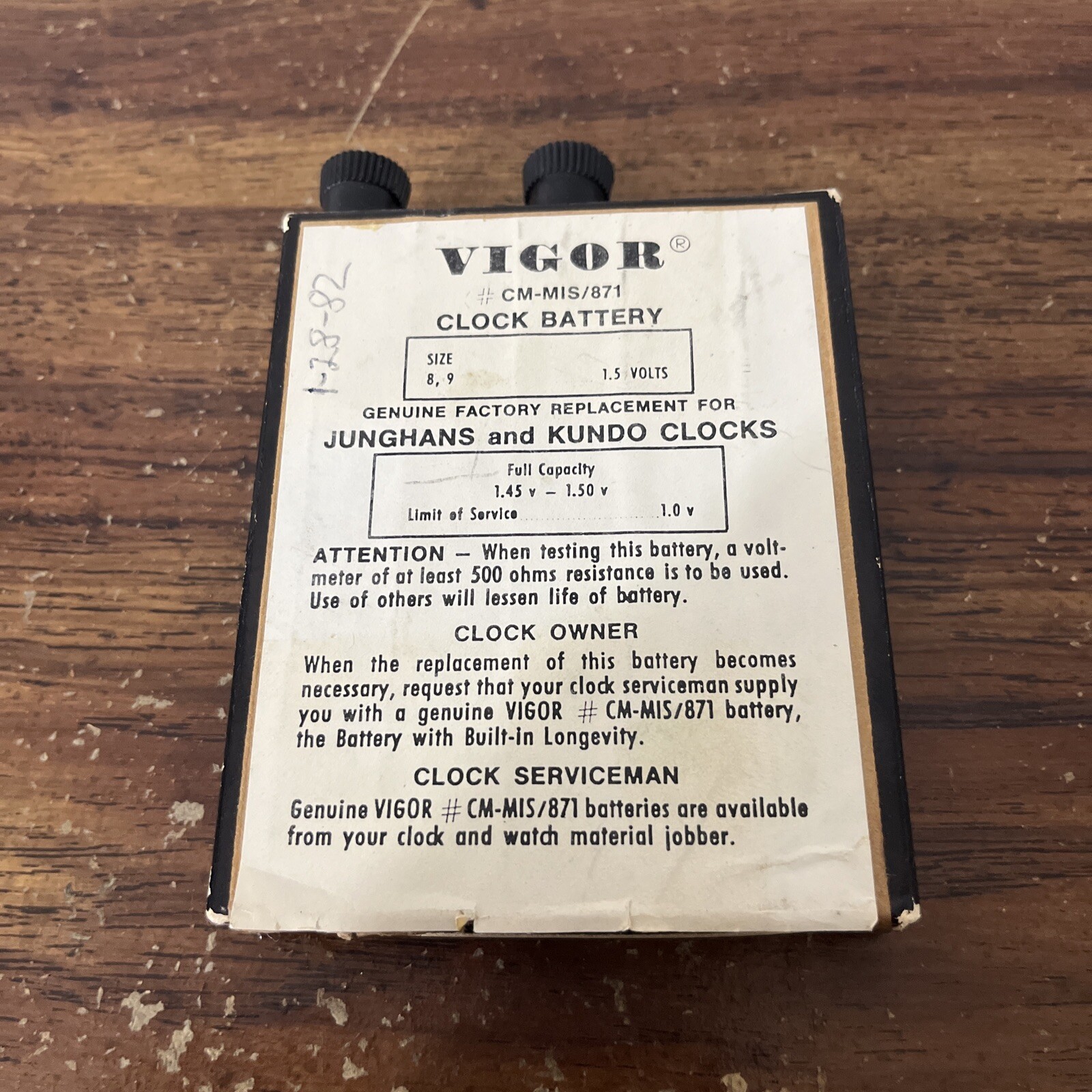 Vigor Clock Battery CMMIS/871 For Junghans And Kundo Clocks Untested