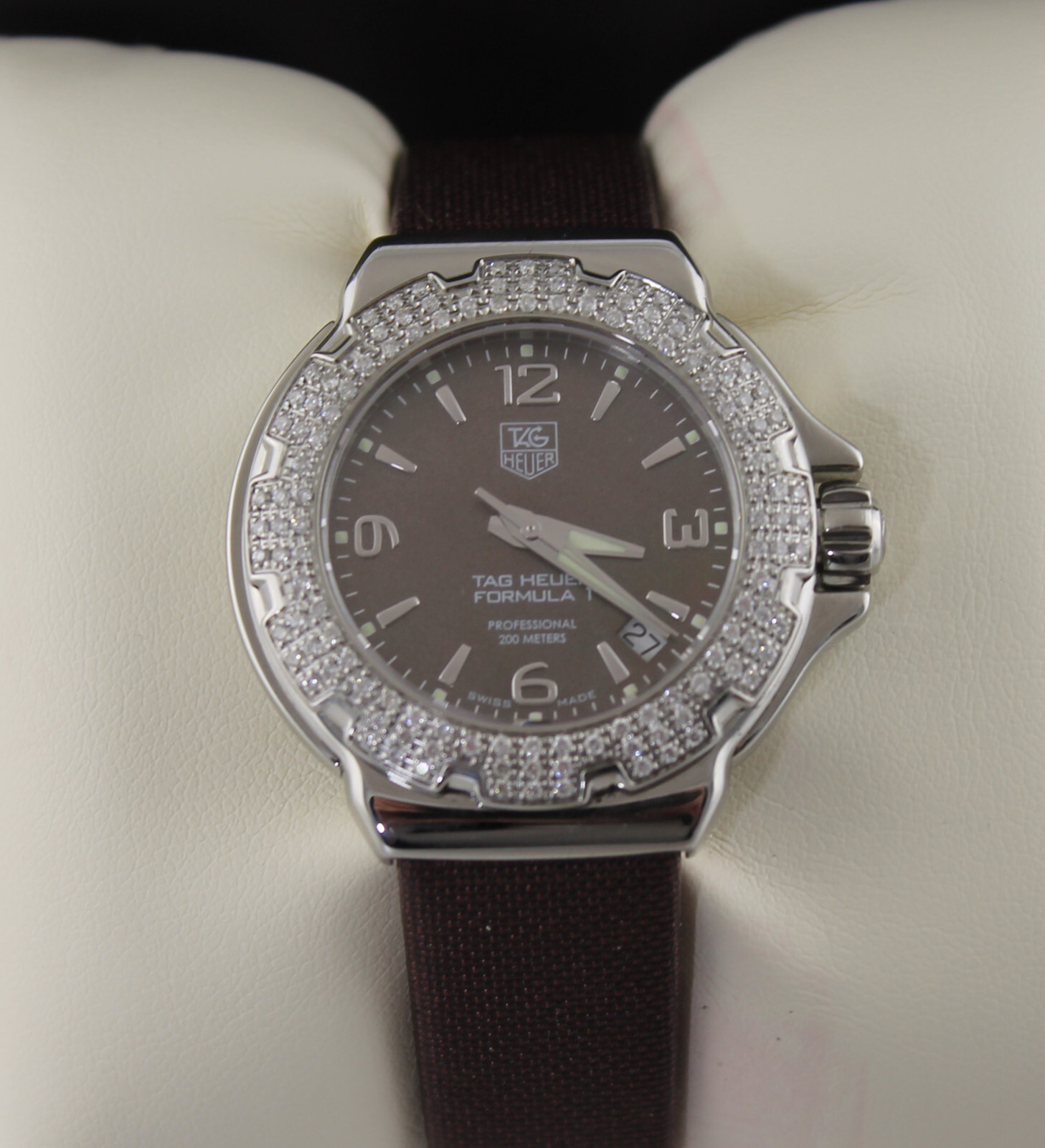 WAC1217 Tag Heuer Formula 1 Glamour Diamonds Ladies Brown Satin Watch
