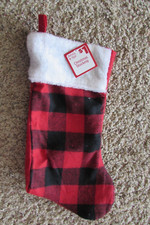 NEW/tags 15" long buffalo check Christmas stocking about 7" wide at opening