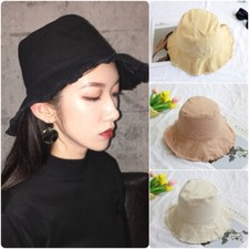 Women Frayed Bucket Hat Cowboy Washable Foldable Summer Sunproof Casual Cap