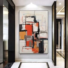 Hand-Painted Modern Abstract yellow Oil Painting On Canvas Living Room Art