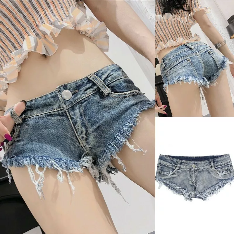 Women Mini Hot Pants Short Denim Jean Ripped Low Waist Slim dance Blue