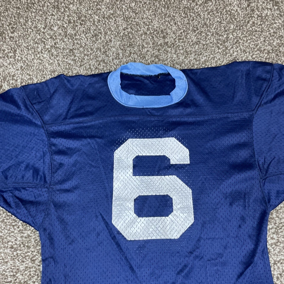 Camiseta de fútbol Champion para hombre de malla años 60’s 70’s pequeña azul blanca #6 hecha en EE. UU. DE COLECCIÓN Foto 3 de 4