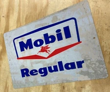 Mobil Oil Regular Gasoline Distressed Looking Aluminum Tin Sign 12"x18"