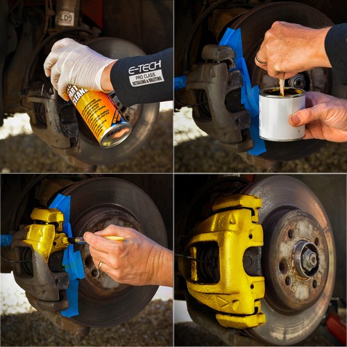 YELLOW E-Tech Brake Caliper Paint Kit Also For Drums Brakes & Car Engine Bay - Picture 4 of 7