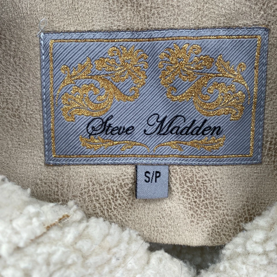 Abrigo Steve Madden para mujer Gazelle imitación piel de oveja cremallera completa con capucha talla S beige Foto 3 de 4