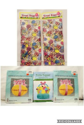 3-Vintage Easter LARGE Honeycombs   (2-eggs 1-Basket) and 16-Treat bags NOS 