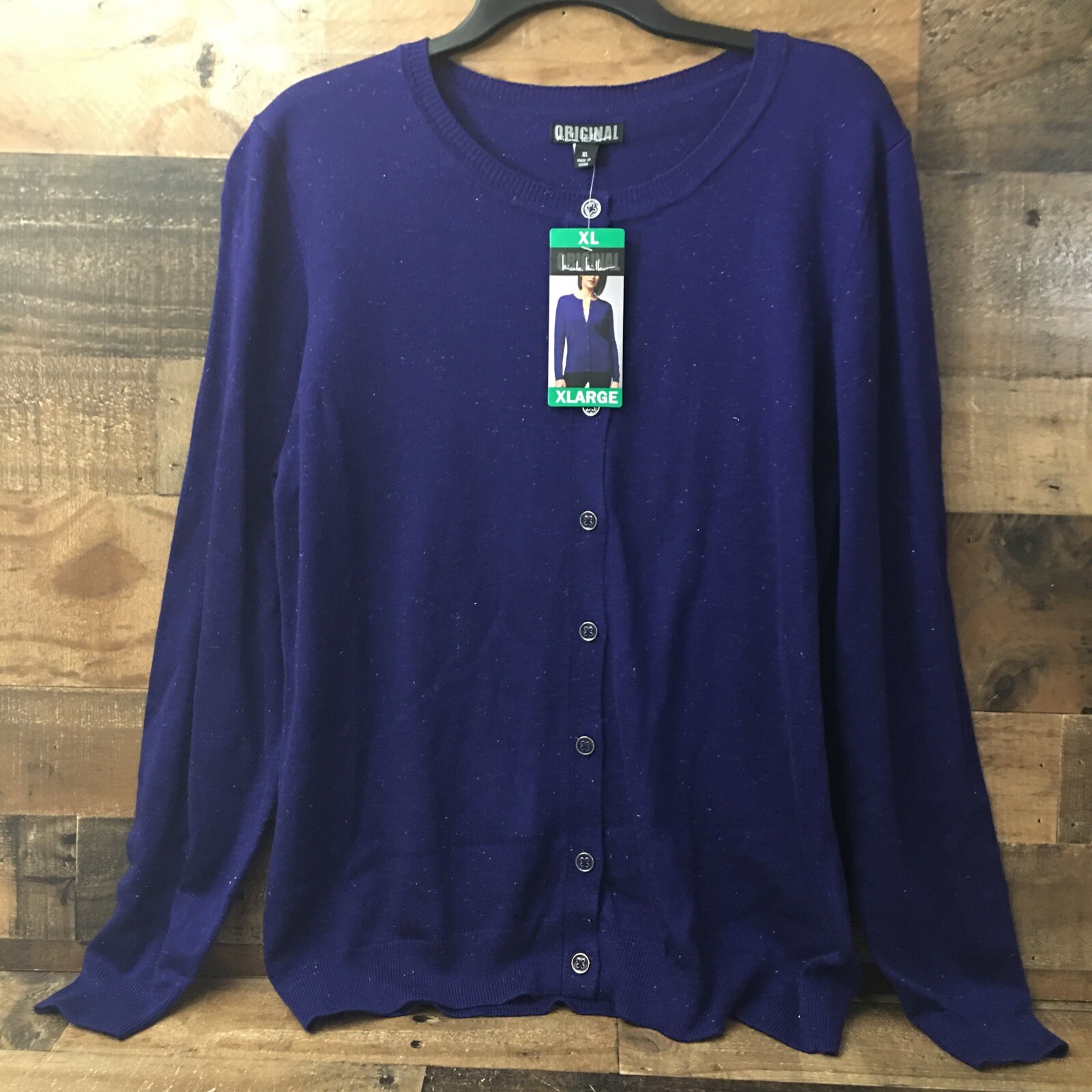 Nicole Miller Cardigan Sweater  XL Button Front Sparkly Colbalt Holiday Party