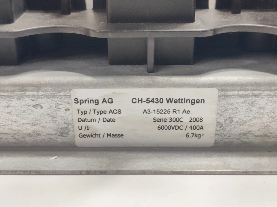 Spring AG ACS A3-15225 R1 Ae Serie 300C 2008 6000VDC / 400A - Image 3 of 4