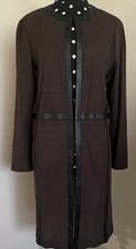 MISOOK-Brown Acrylic Knit Duster w/Synthetic Leather Trim-Size Small