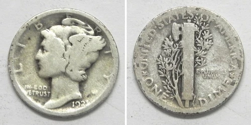 X4046 1921 Mercury Dime 10c, AG/G
