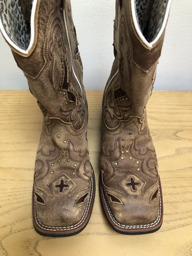 LAREDO Tan Spellbound Leather Square Toe Cowboy Boots 5661 Women's Size 7 M - Picture 5 of 20