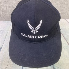 Vintage US Air Force Hat Cap Black Fitted Embroidered Logo Stretch USA Made