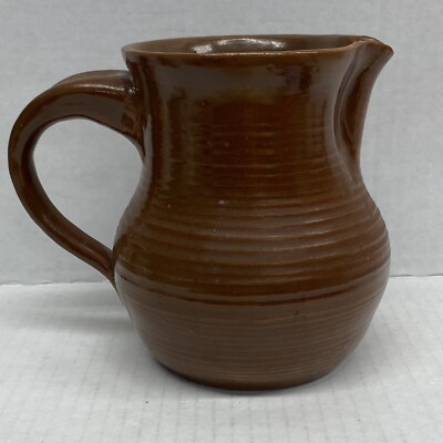 Studio Art Pottery Pitcher Brown Farmhouse Signed 5  Country Rustic Decor