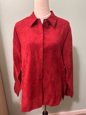 Relativity Leather Coat Red Jacket Size Xl Vintage 1990s Lined Button Up Suade