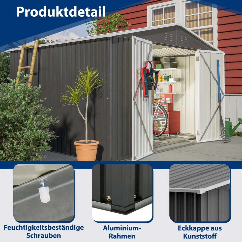 Gartenhaus Gerätehaus Geräteschuppen Metall Pultdach Satteldach incl. Fundament - Bild 4 von 4