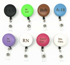 Monogrammed Custom Leather Retractable Badge Reel ID Holder Belt / Swivel Clip 