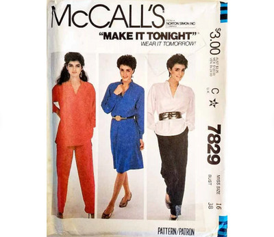 UNCUT McCall's 7829 Make it Tonight Pullover Shirt Kleid Tunika Oberteil & Hose 16