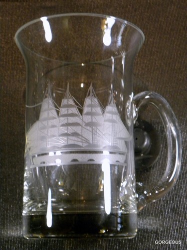 6 NICE 16 FL OZS ~ ETCHED GLASS Tall Ship / Sail Boat / Schooner /Mug / Stein - Picture 7 of 10