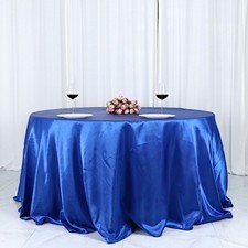 132" ROYAL BLUE Satin Round TABLECLOTH Wedding Party Table Linens Party