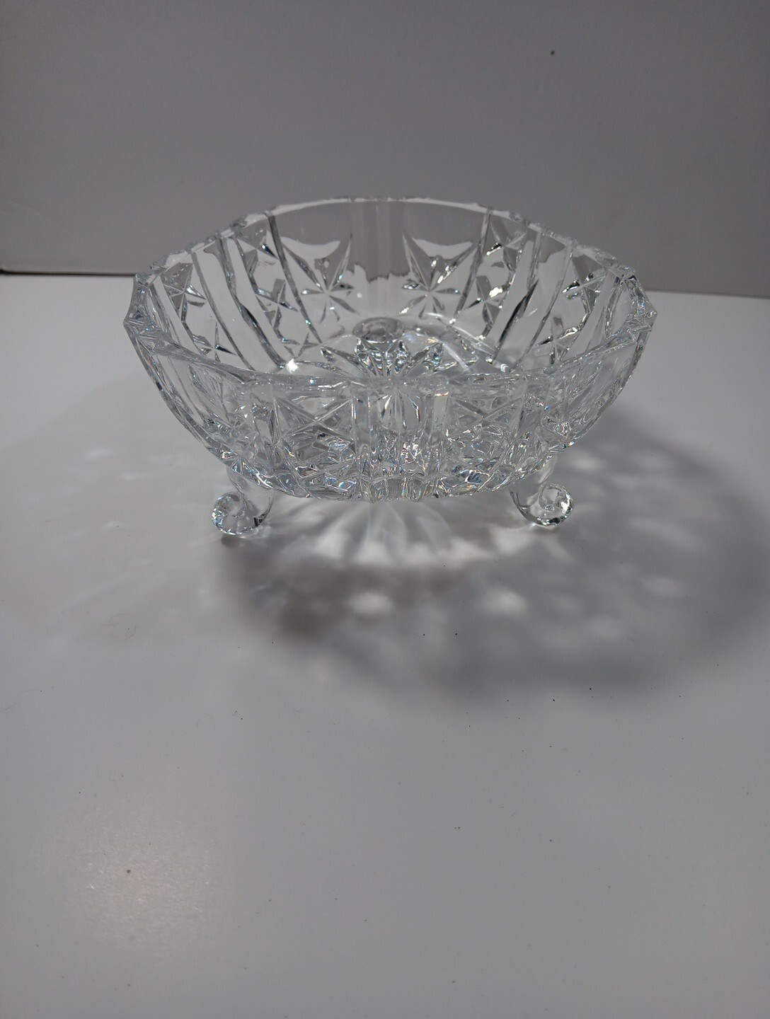 Vintage Crystal Cut three footed Small candy dish/ Bowl