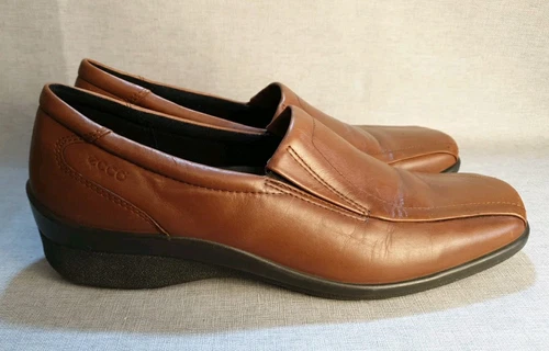 Mocassino ECCO Lyons in pelle donna UK 7 marrone scarpe slip on shock point
